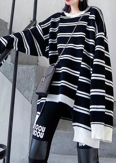 Aesthetic asymmetric patchwork black knitwear plus size clothing spring knitted pullover - SooLinen