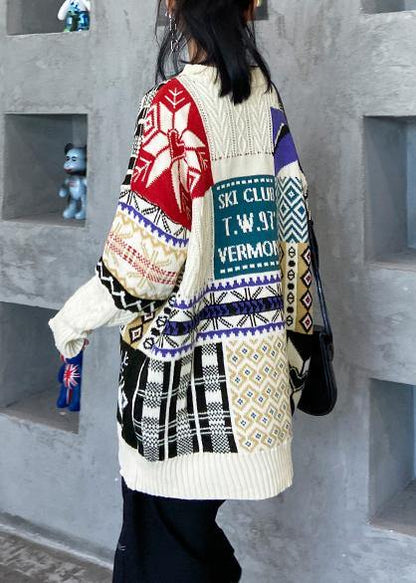 Aesthetic beige ColorBlock Sweater Blouse o neck trendy plus size Winter sweaters - SooLinen