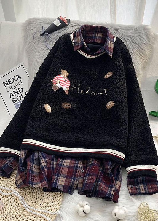 Aesthetic beige knitted pullover o neck false two pieces sweaters - SooLinen