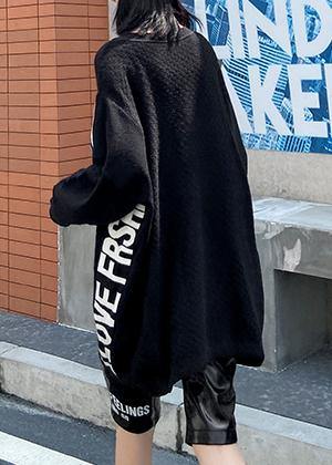 Aesthetic fall black Letter sweaters casual o neck knitted t shirt - SooLinen