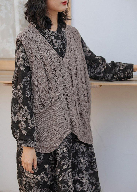 Aesthetic gray clothes v neck sleeveless oversized knitwear - SooLinen