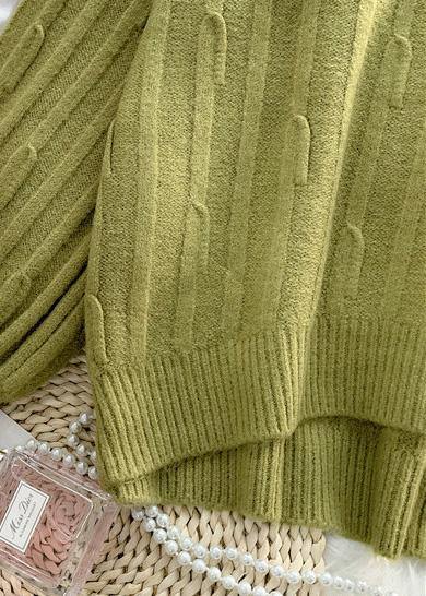 Aesthetic green Blouse cable casual high neck knitwear - SooLinen