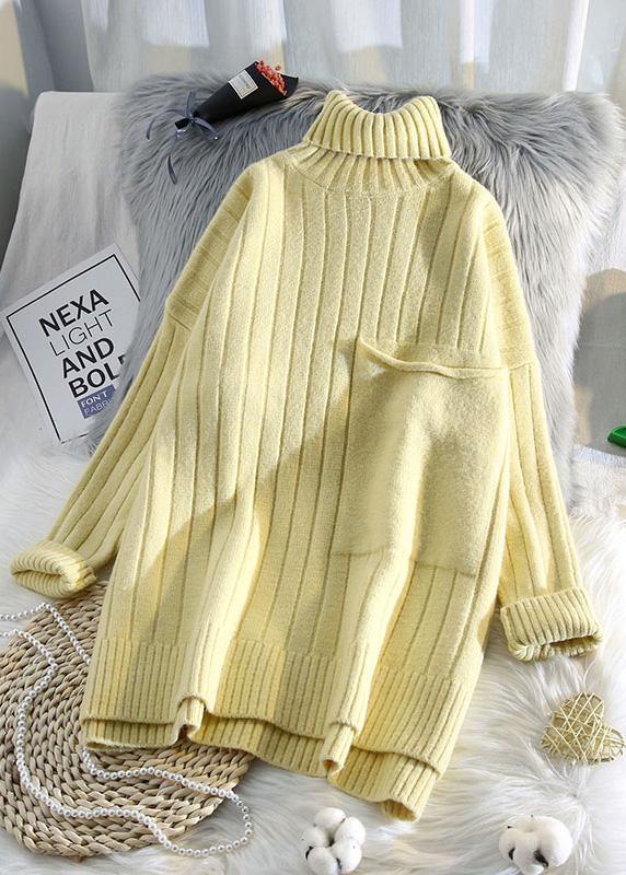 Aesthetic high neck beige knit sweat tops spring fashion low high designknit blouse - SooLinen