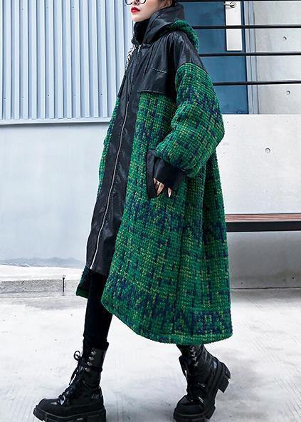 Aesthetic knitted coat trendy plus size green hooded zippered coats - SooLinen