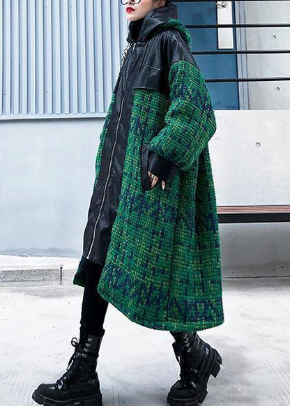 Aesthetic knitted coat trendy plus size green hooded zippered coats - SooLinen