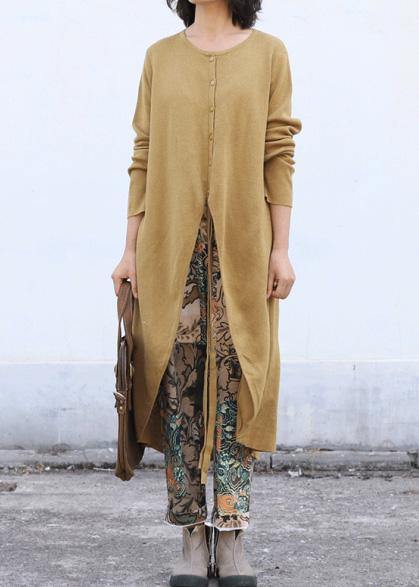 Aesthetic o neck knit outwear oversize yellow asymmetric knitted jackets - SooLinen