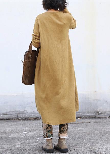 Aesthetic o neck knit outwear oversize yellow asymmetric knitted jackets - SooLinen