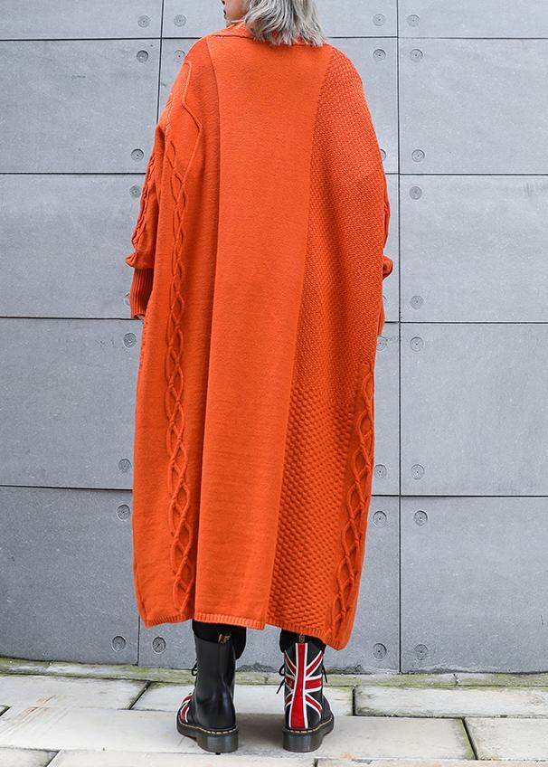 Aesthetic orange plus size winter knit baggy outwear - SooLinen