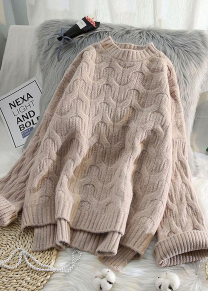 Aesthetic pink crane tops low high design casual spring knit tops - SooLinen