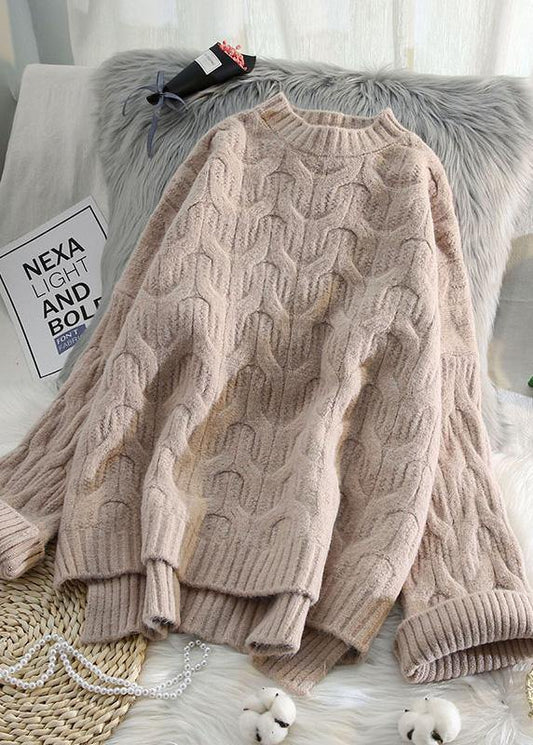 Aesthetic pink crane tops low high design casual spring knit tops - SooLinen