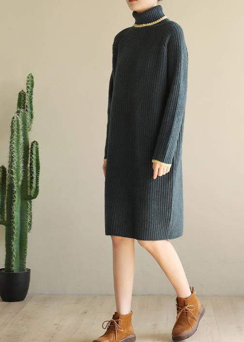 Aesthetic  Sweater high lapel collar dresses Vintage army green daily knitwear - SooLinen