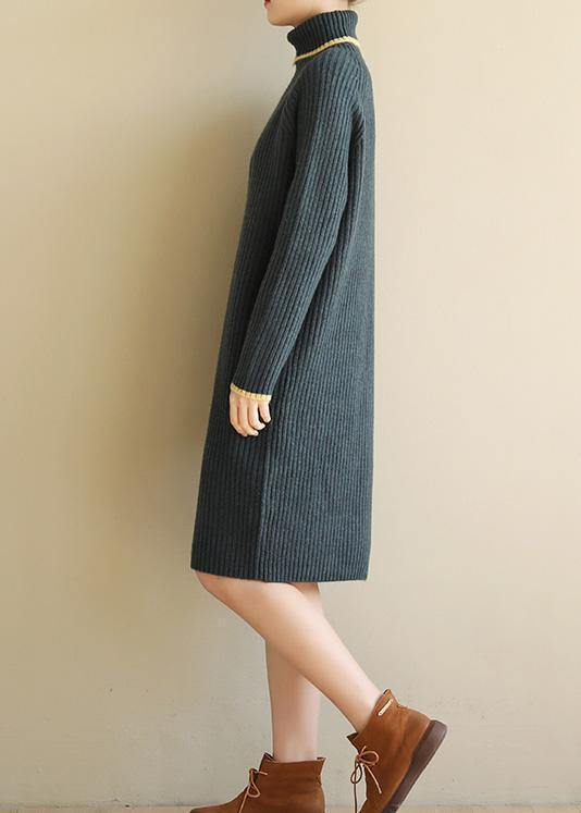 Aesthetic  Sweater high lapel collar dresses Vintage army green daily knitwear - SooLinen