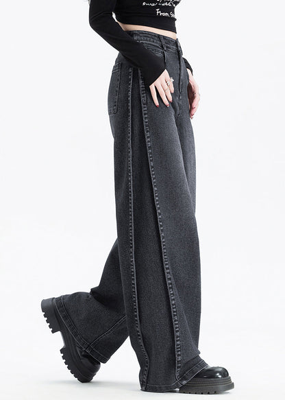 American Style Black Pockets High Waist Denim Pants Spring