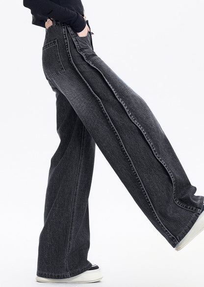American Style Black Pockets High Waist Denim Pants Spring
