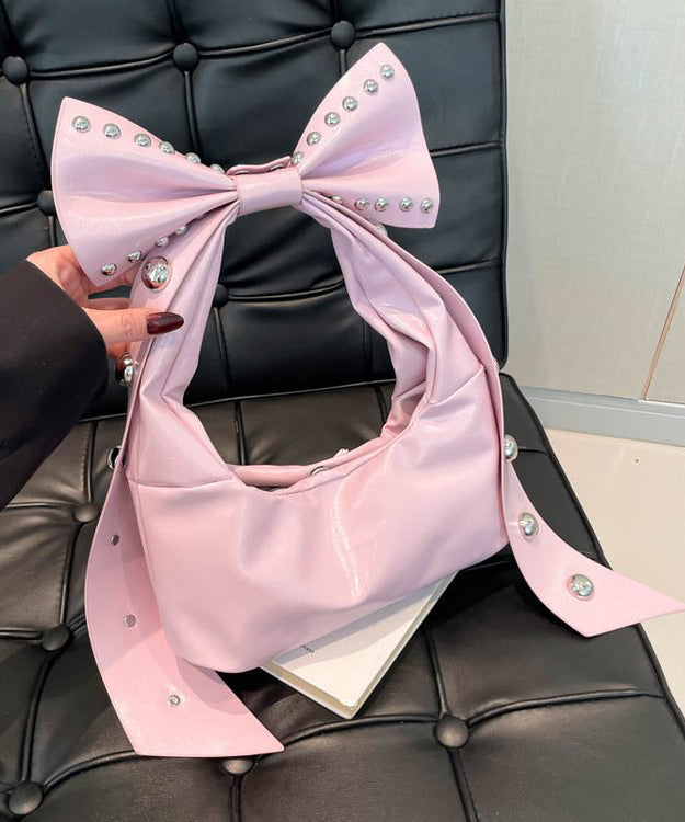 American Style Red Bow Design Rivet Hobo Bag