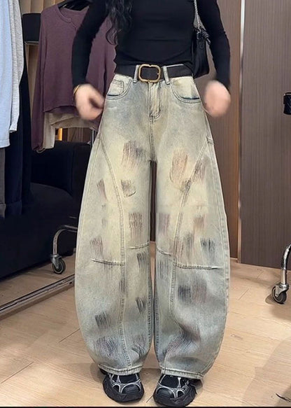 Amerikanischer Stil Spicy Girl Denim Wide Leg Pants Herbst