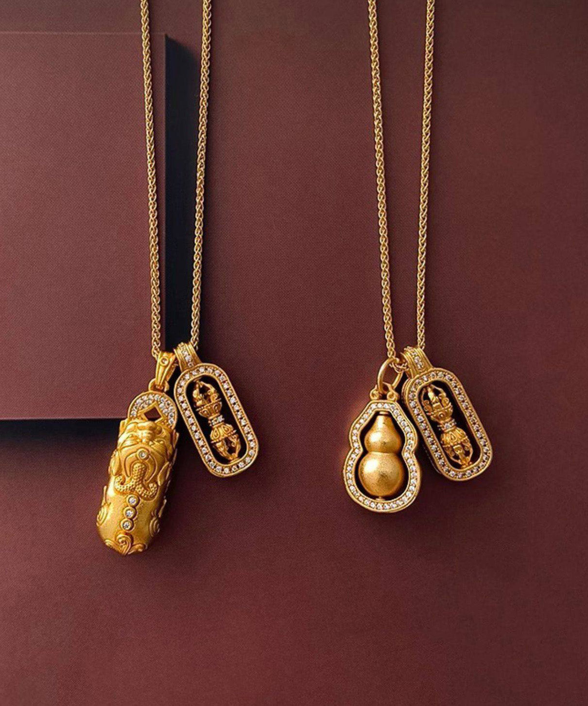 Ancient Gold Copper Gilding Pixiu Diamond Rod Necklace