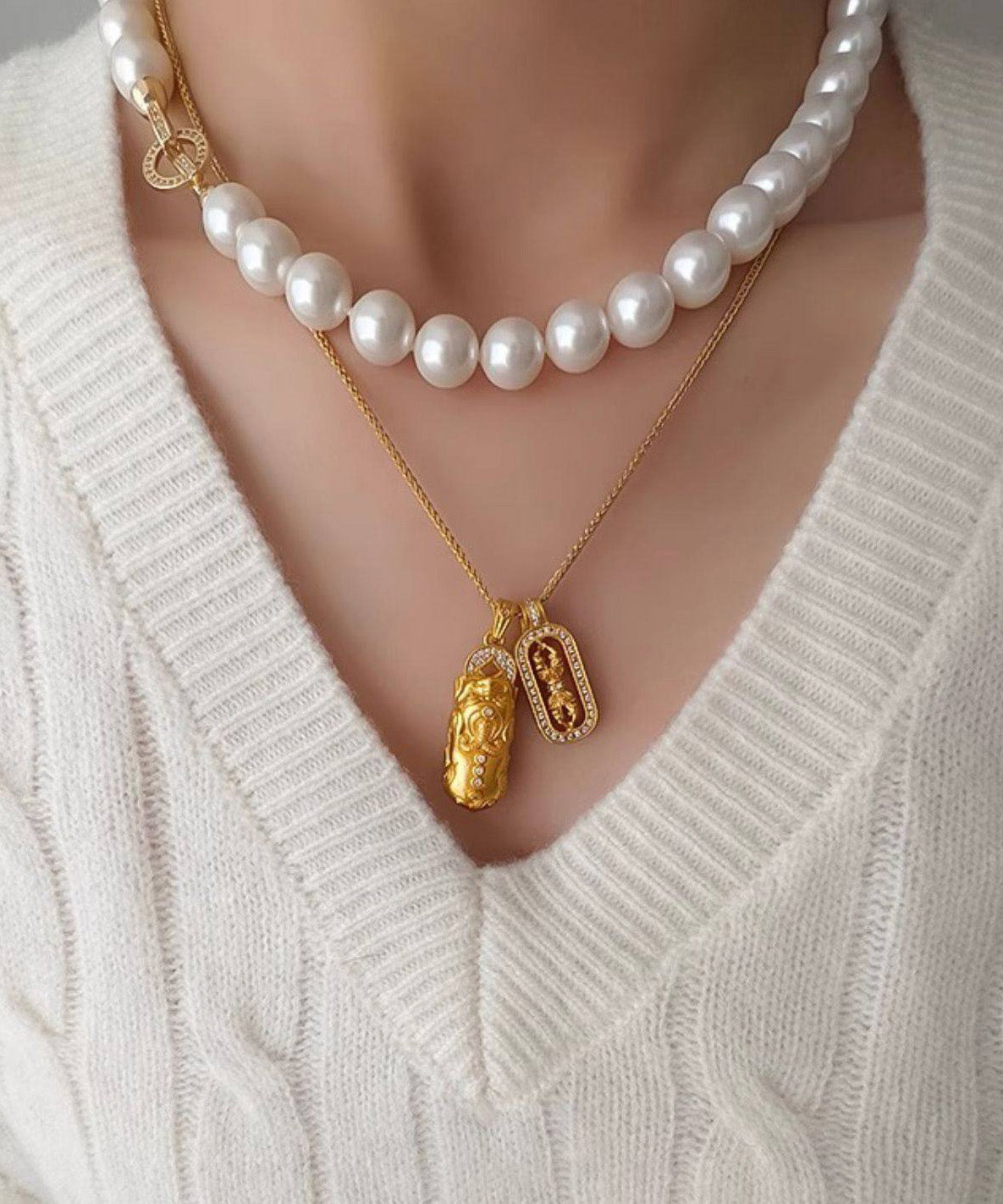 Ancient Gold Copper Gilding Pixiu Diamond Rod Necklace