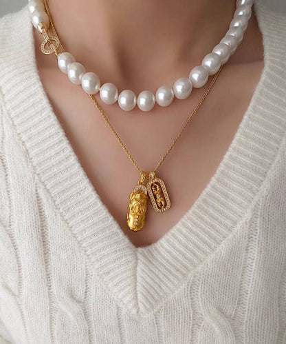 Ancient Gold Copper Gilding Pixiu Diamond Rod Necklace