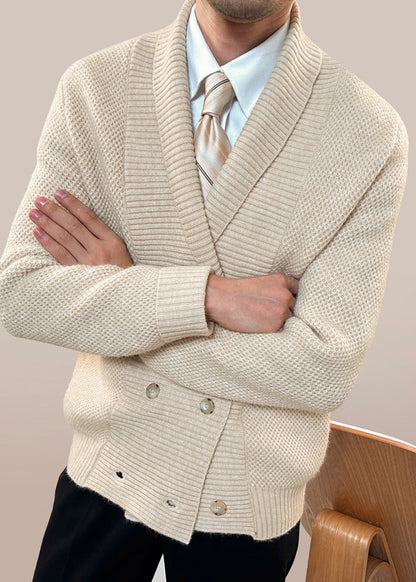 Apricot Button Cozy Cotton Knit Mens Coats Peter Pan Collar