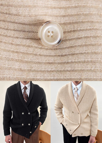 Apricot Button Cozy Cotton Knit Mens Coats Peter Pan Collar