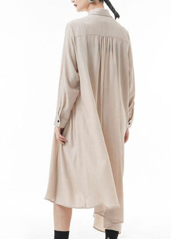 Apricot Chiffon Hemdkleid faltig Asymmetrisch Frühling