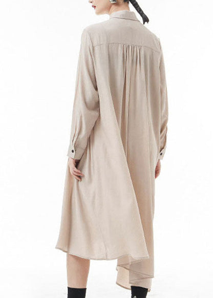 Apricot Chiffon Hemdkleid faltig Asymmetrisch Frühling