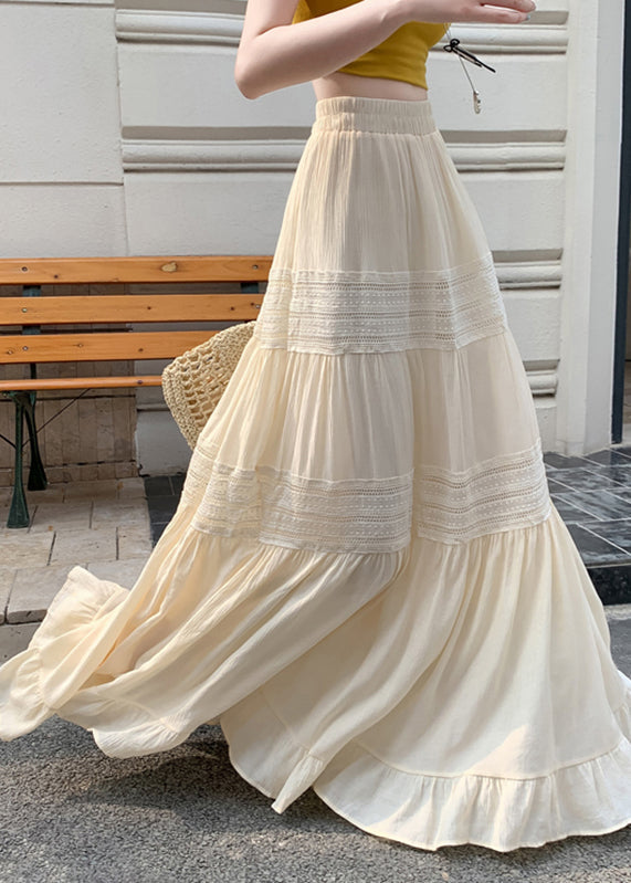 Apricot Elastic Waist Solid A Line Skirts