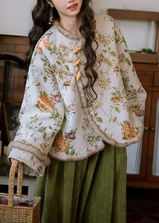 Parkas de invierno cálidas de forro polar con cuello de piel y patchwork bordado en albaricoque