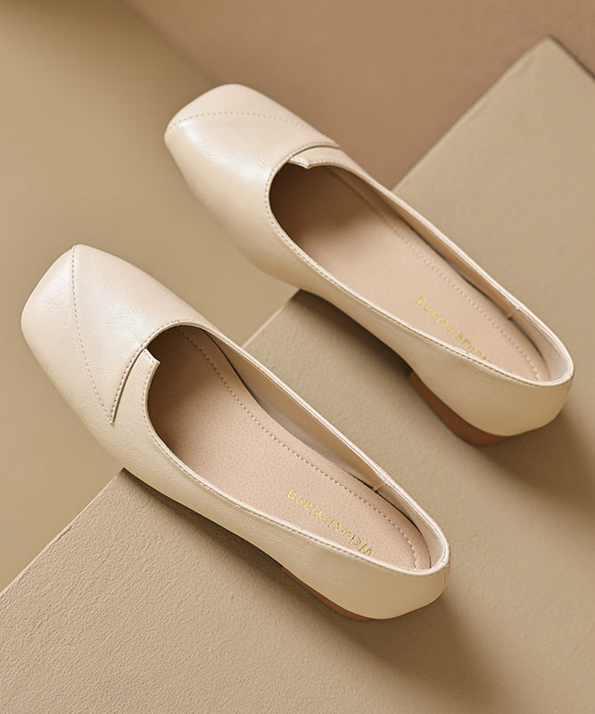 Apricot Faux Leather Splicing French Flat Shoes