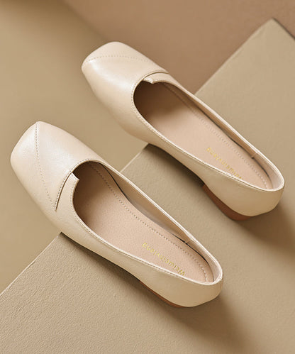Apricot Faux Leather Splicing French Flat Shoes