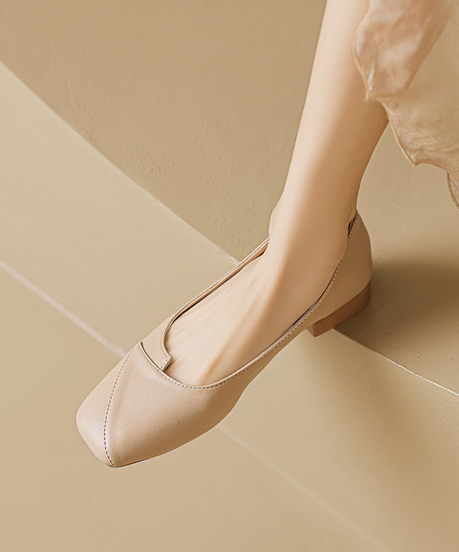 Apricot Faux Leather Splicing French Flat Shoes