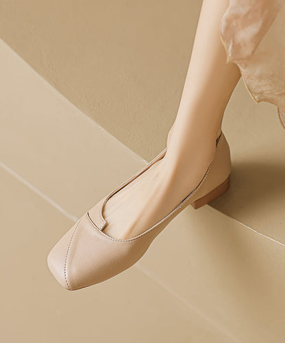 Apricot Faux Leather Splicing French Flat Shoes