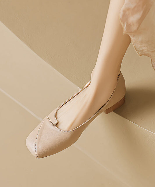 Apricot Faux Leather Splicing French Flat Shoes