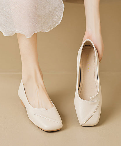 Apricot Faux Leather Splicing French Flat Shoes