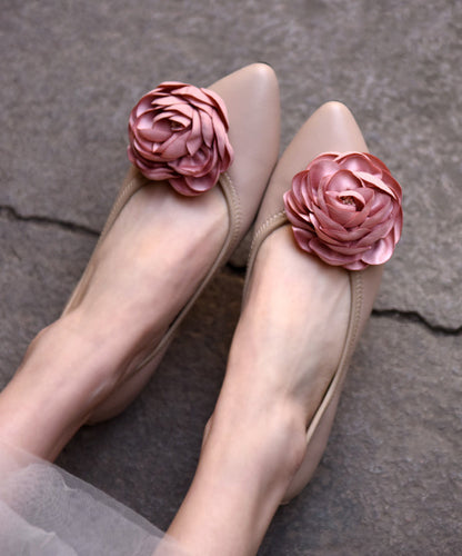 Apricot Flat Shoes For Women Splicing Floral Pointed Toe