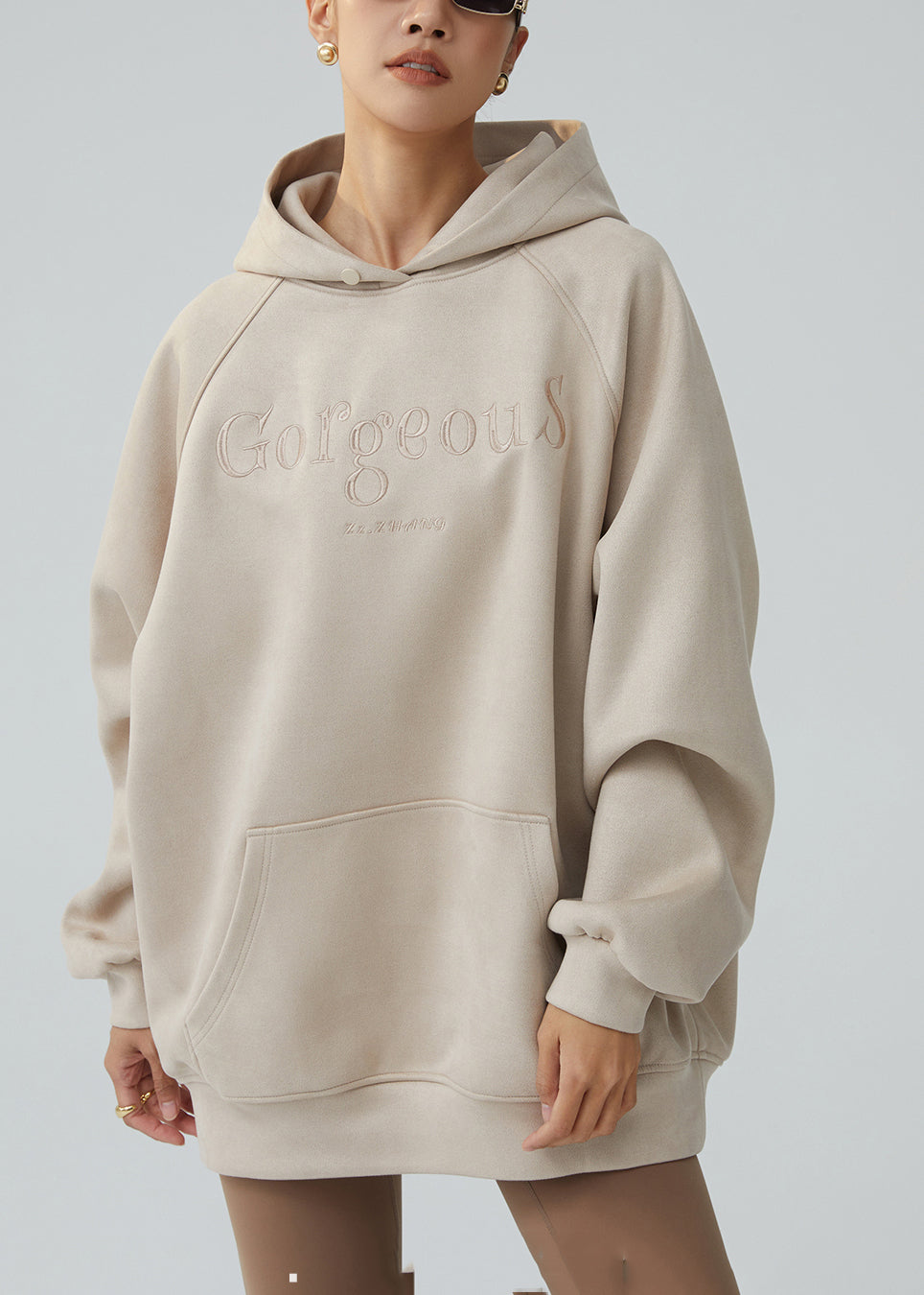 Apricot Graphic Faux Suede Sweatshirts Top Fall