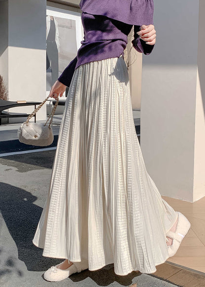 Apricot High Waist Solid Silk Velvet Wrinkled Maxi Skirts