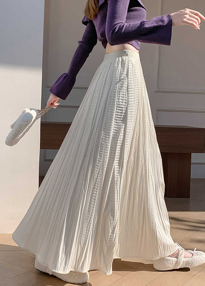 Apricot High Waist Solid Silk Velvet Wrinkled Maxi Skirts