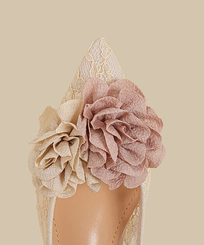 Zapatos planos con encaje floral de albaricoque y punta puntiaguda