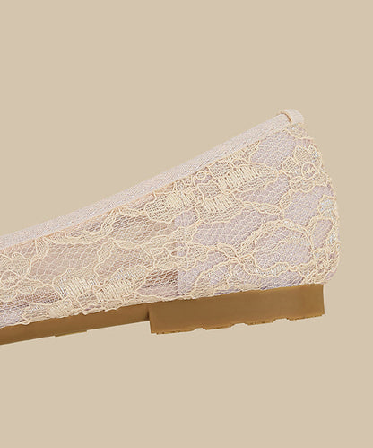 Zapatos planos con encaje floral de albaricoque y punta puntiaguda