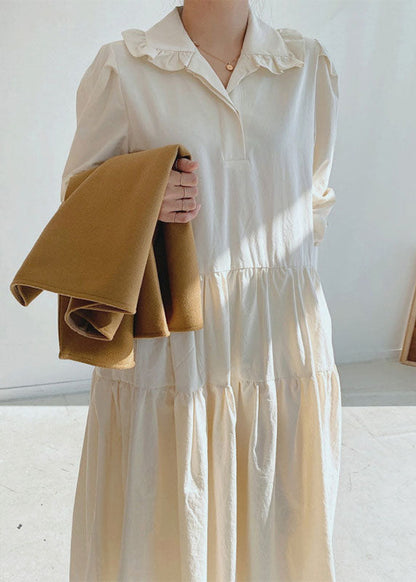 Apricot Peter Pan Kragen Patchwork Baumwolle Lange Kleider