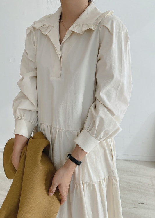 Apricot Peter Pan Kragen Patchwork Baumwolle Lange Kleider