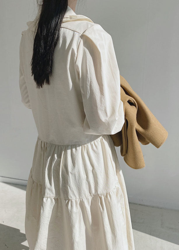 Apricot Peter Pan Kragen Patchwork Baumwolle Lange Kleider