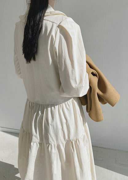 Apricot Peter Pan Kragen Patchwork Baumwolle Lange Kleider