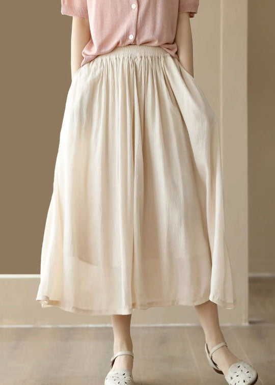 Apricot Taschen Patchwork Baumwolle Röcke Elastische Taille Sommer