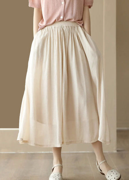 Apricot Taschen Patchwork Baumwolle Röcke Elastische Taille Sommer