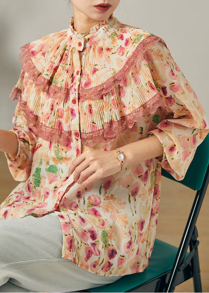 Apricot Print Chiffon Top Doppellagig Knitter Sommer