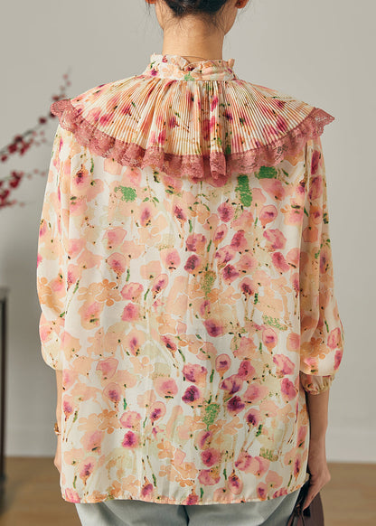 Apricot Print Chiffon Top Doppellagig Knitter Sommer