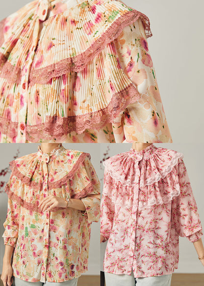 Apricot Print Chiffon Top Doppellagig Knitter Sommer